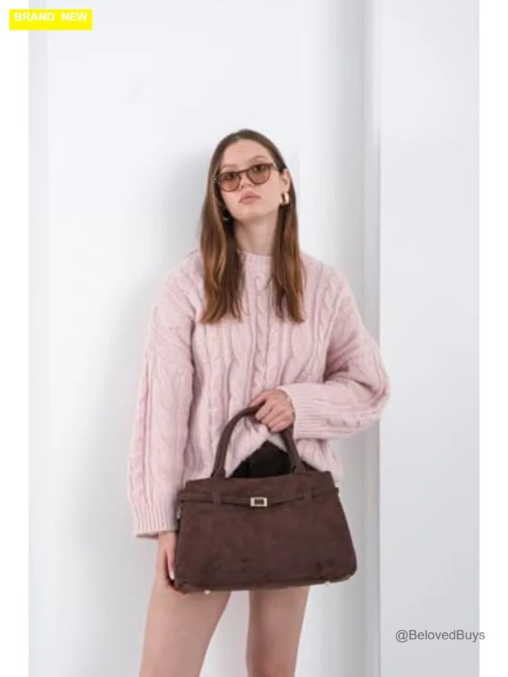 Vegan Suede Slouchy Hobo Satchel Tote Bag with Gold Hardware